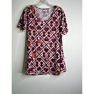 LulaRoe Perfect Tee Womens XS Tunic Top Short Sleeves Mauve Pink Floral New